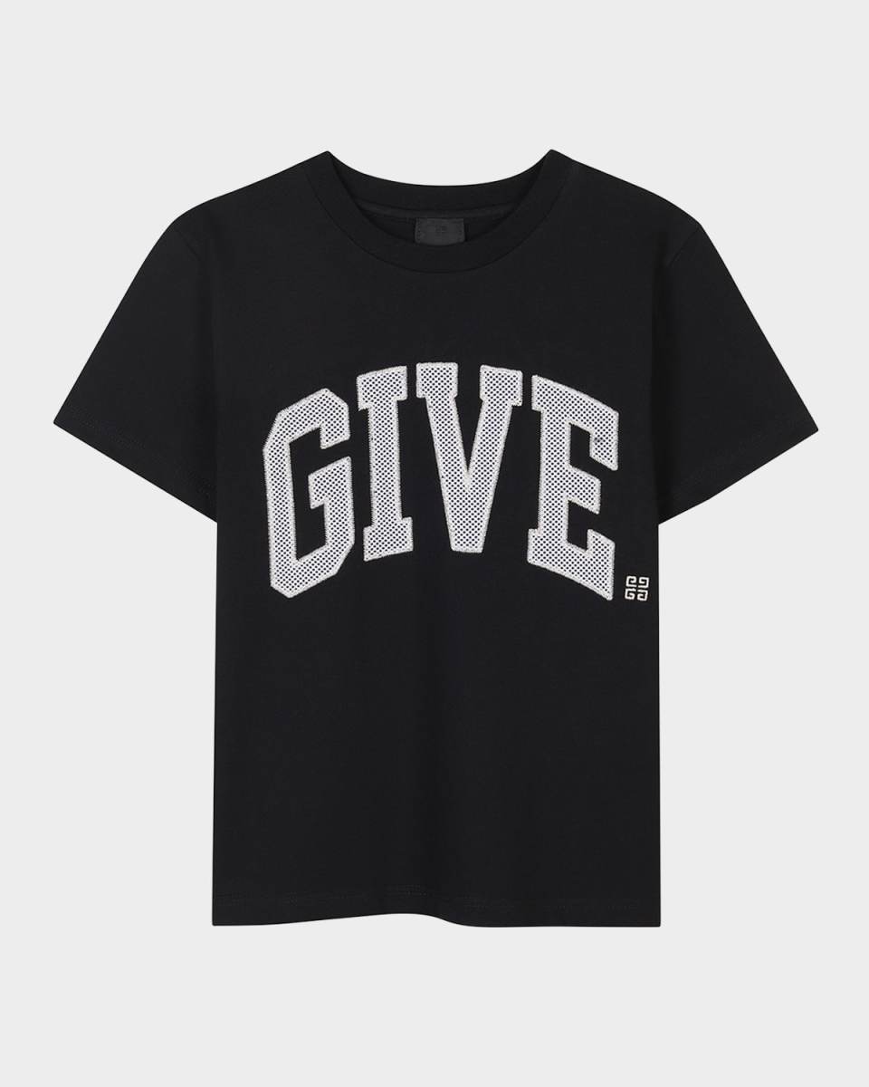 Boy's Embroidered Wrap Around Logo-Print T-Shirt, Size 4-6